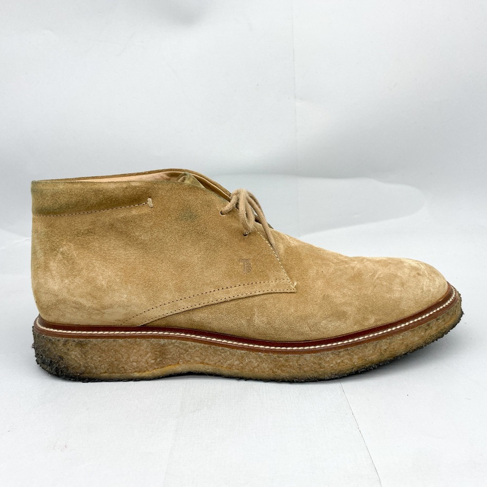 Tods Mens 9.5 10.5 Suede Chukka Desert Boots Tan Crepe Sole preppy Classic Shoes